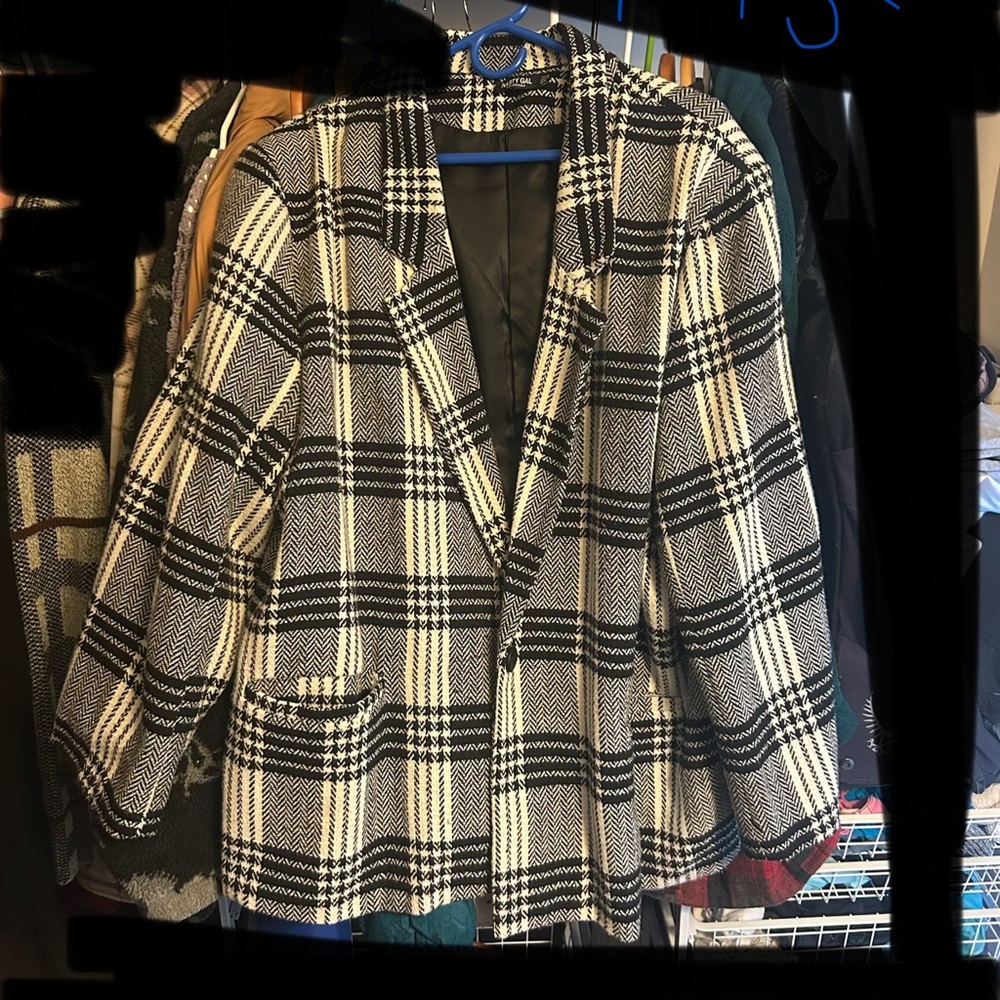 Nasty Gal Monochrome Checkered Blazer